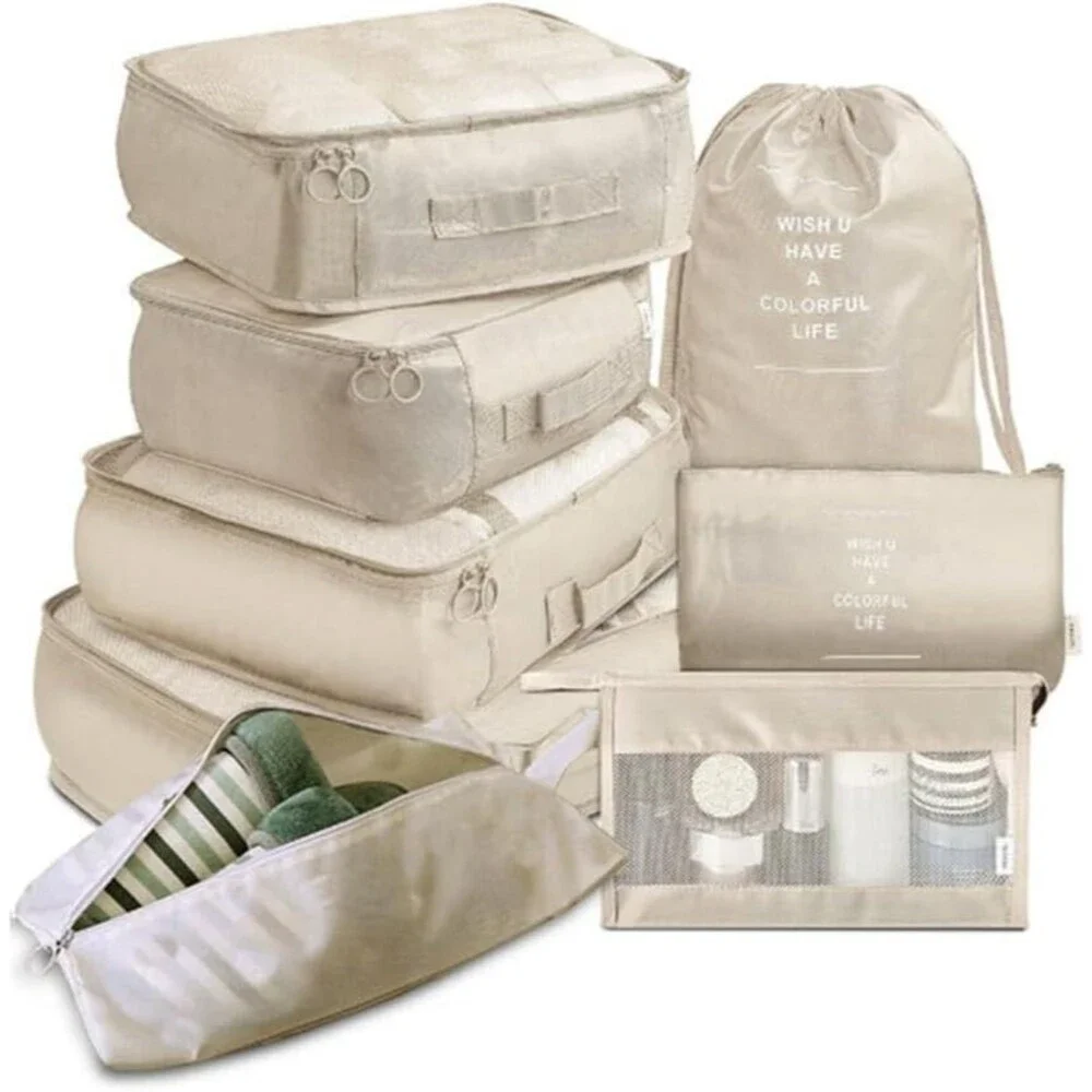 Set of 8 Travel Storage Bags to - Zipper Packing Bags Luggage Toiletry Organizer